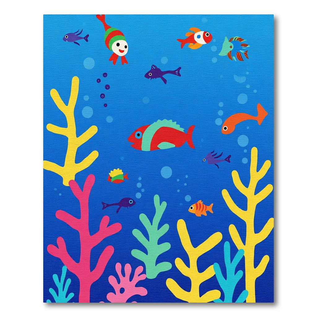 Whimsical Fish Coral Reef Scene Rug