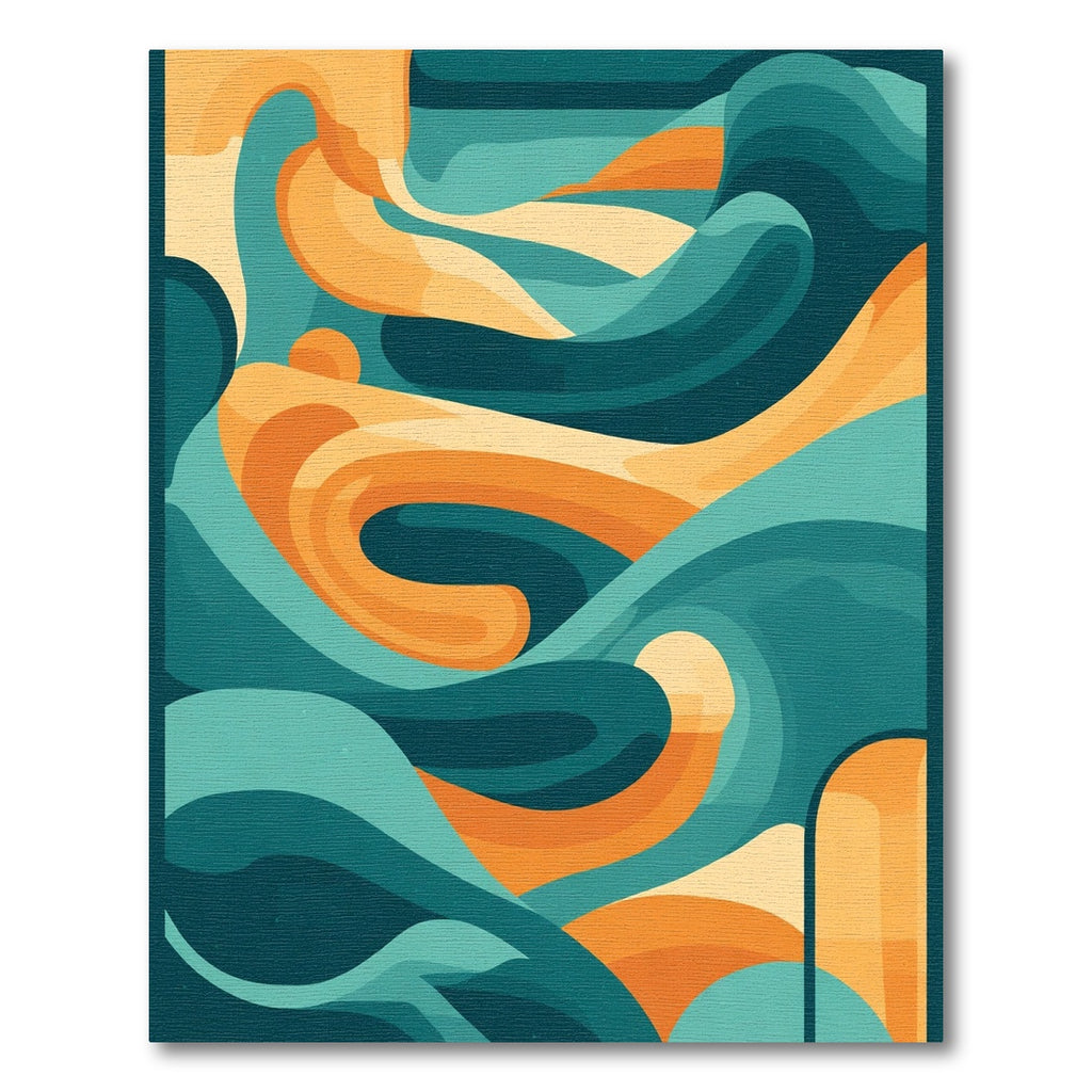 Cool Tones Orange Wave Abstract Rug