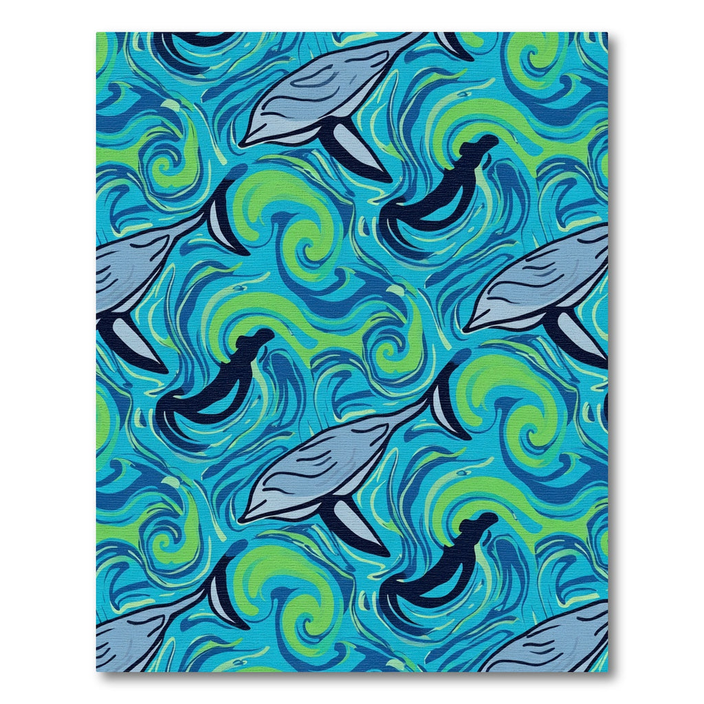 Blue Green Ocean Whales Swirls Rug