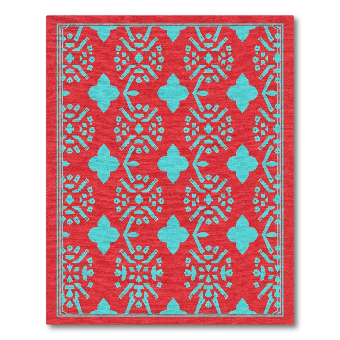 Coral Turquoise Geometric Medallion Rug