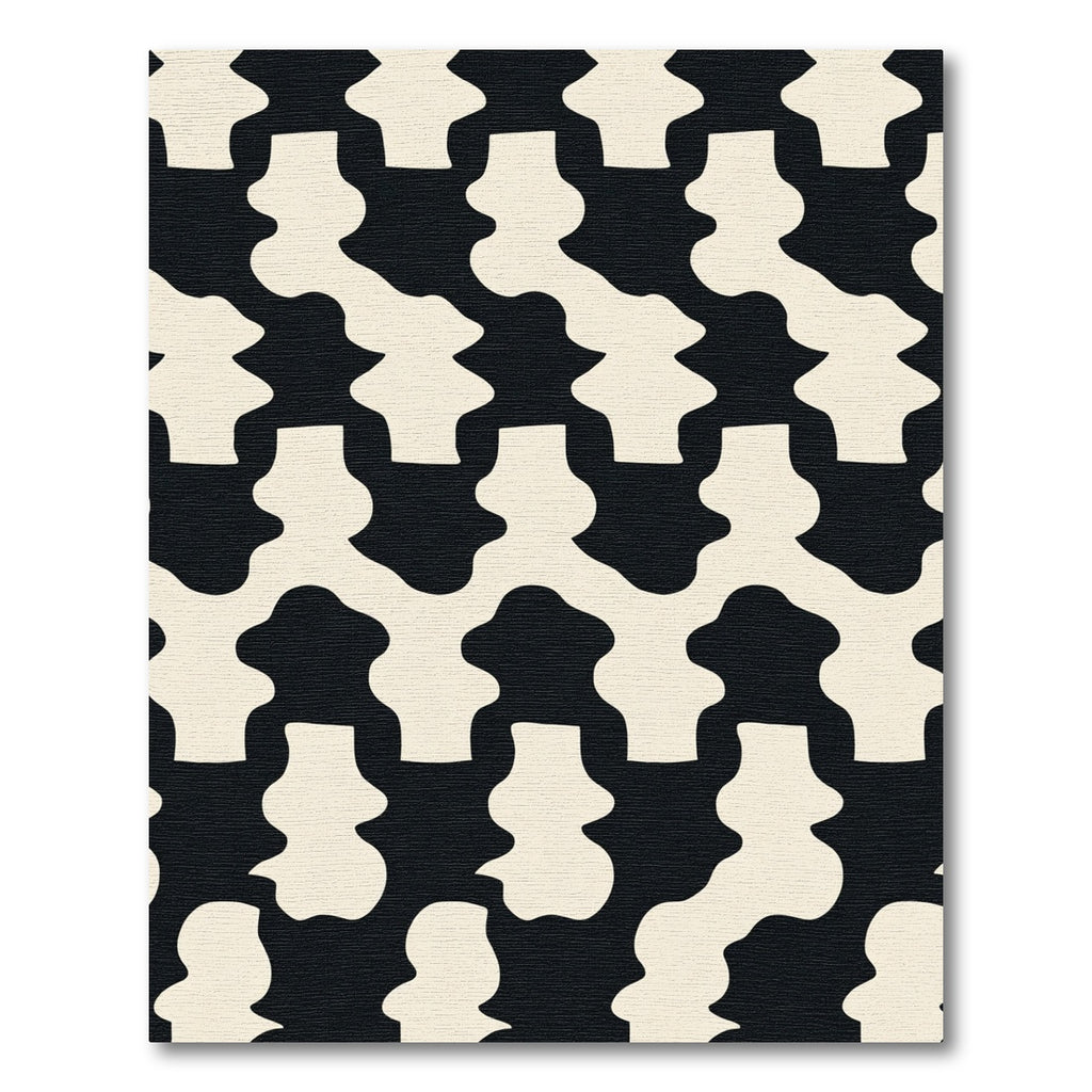 Cream Black Organic Interlocking Shapes Rug