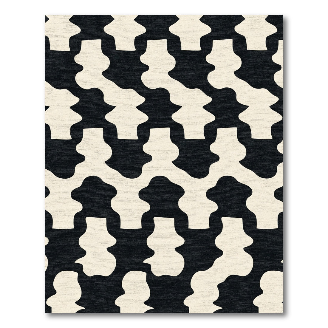 Cream Black Organic Interlocking Shapes Rug