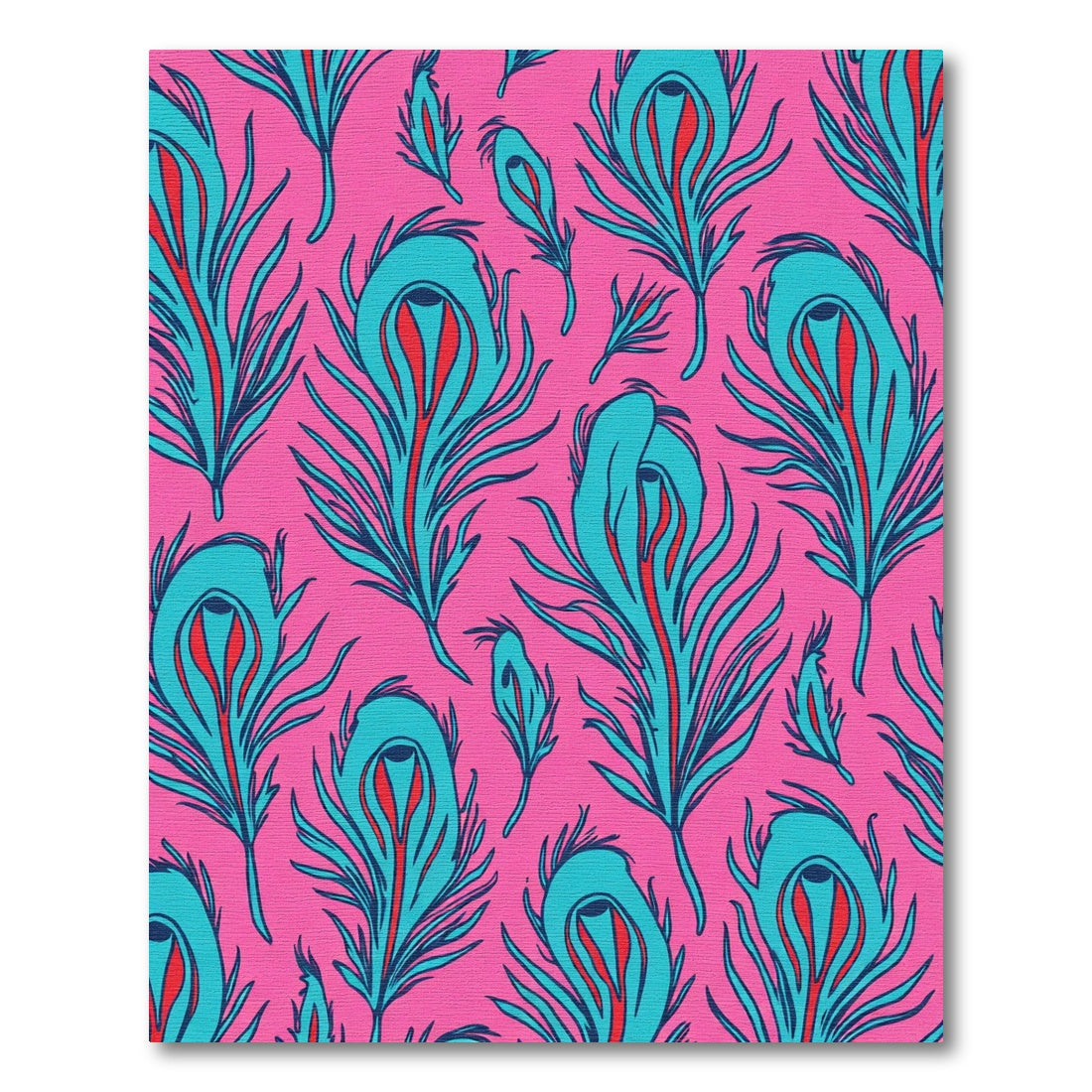 Vibrant Pink Teal Feather Arrangement Rug