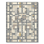 Geometric Tan Ochre Slate Rectangle Grid Rug