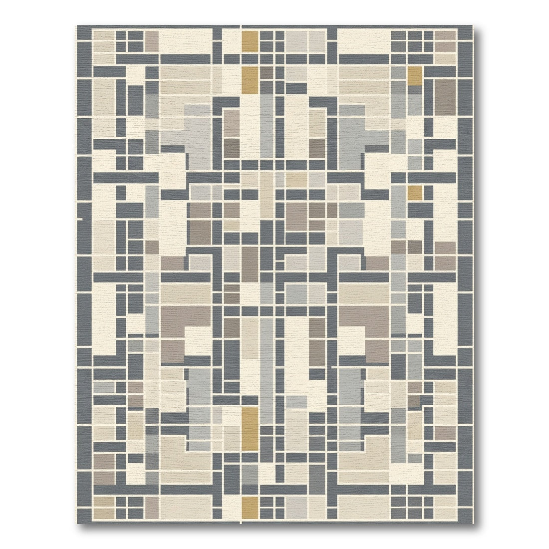 Geometric Tan Ochre Slate Rectangle Grid Rug