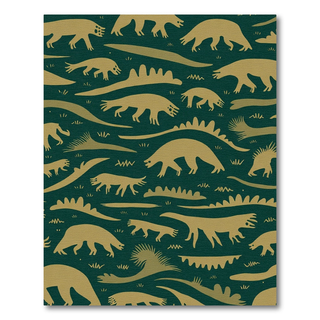Golden Dinosaur Forest Scene Rug