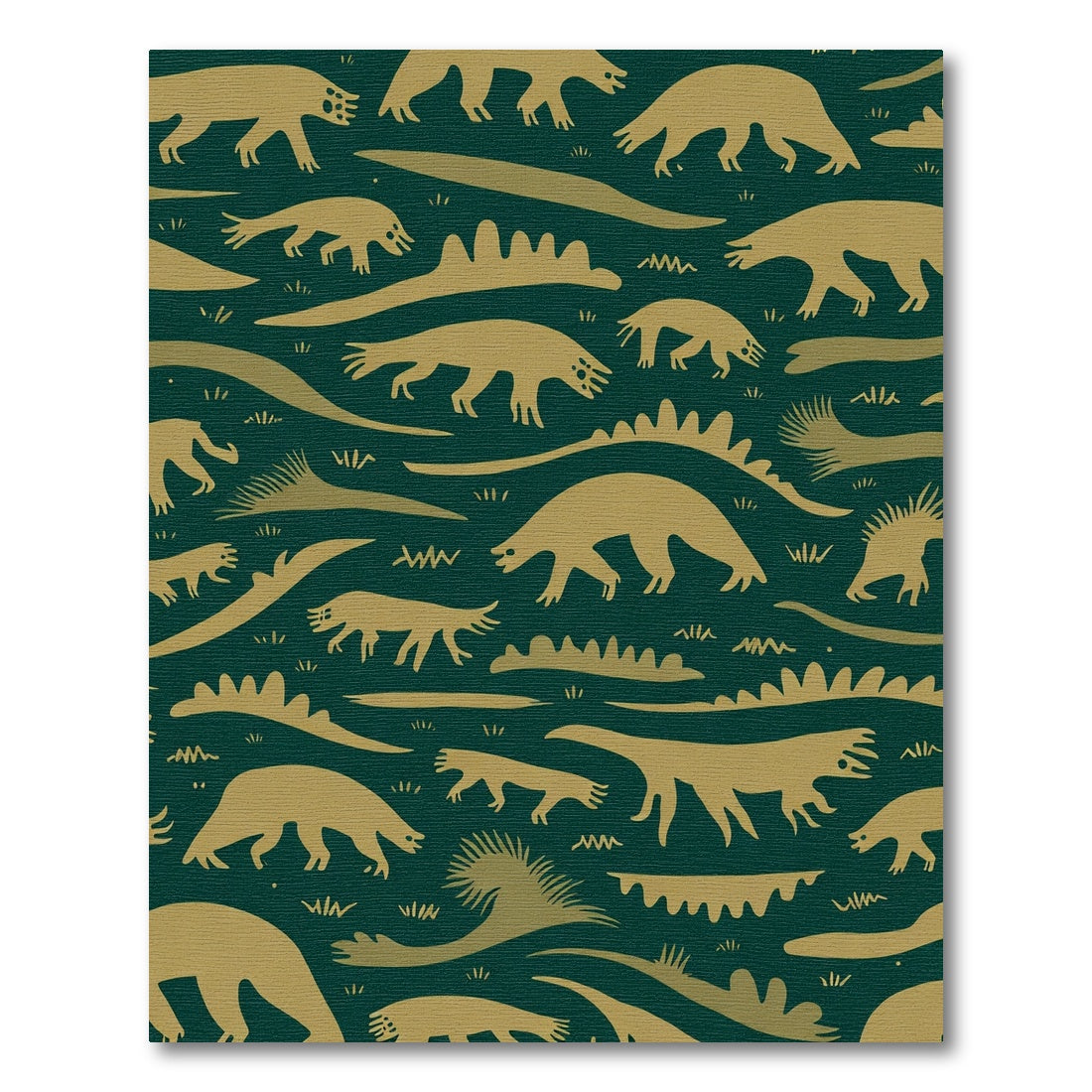 Golden Dinosaur Forest Scene Rug
