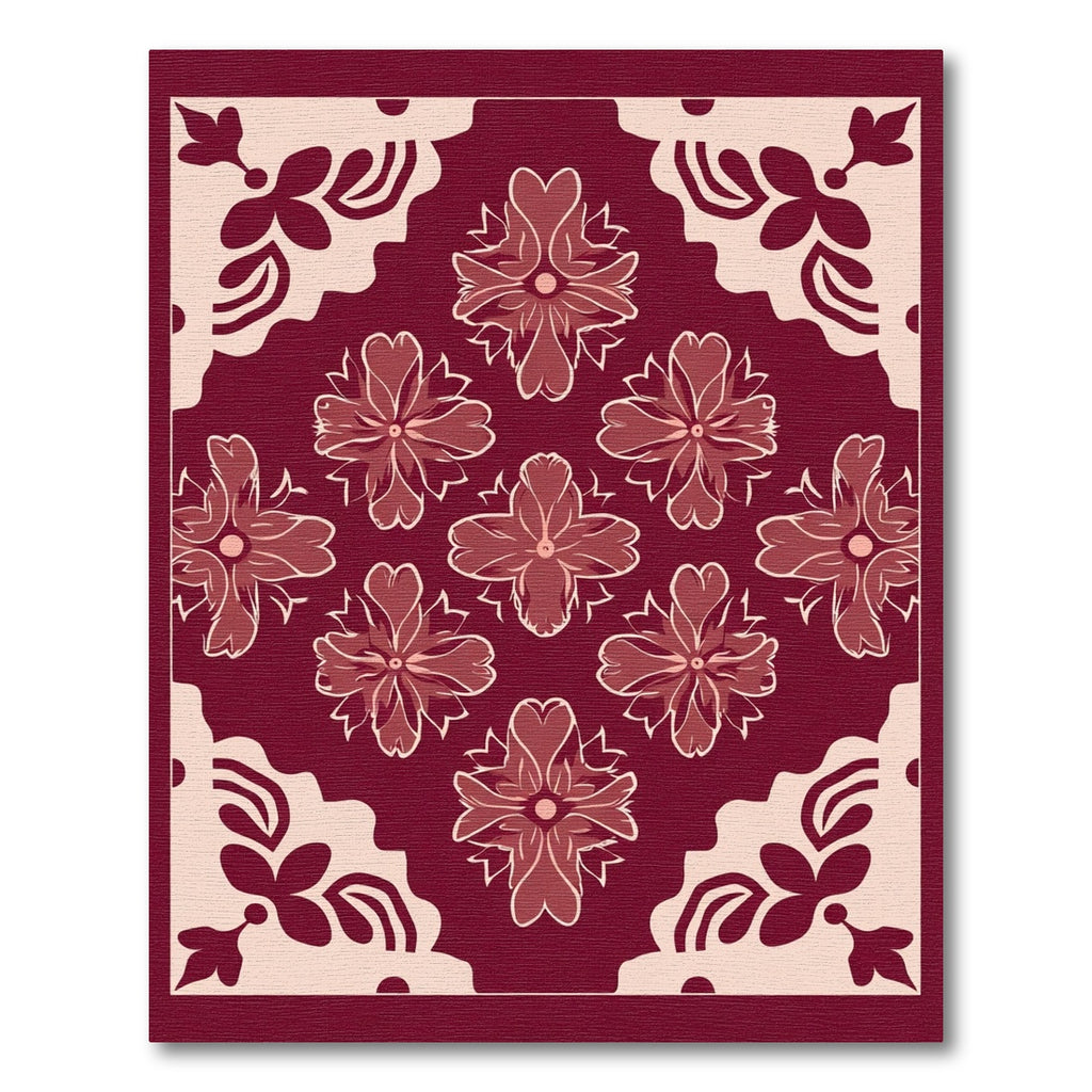Red and Beige Floral Tessellation Rug
