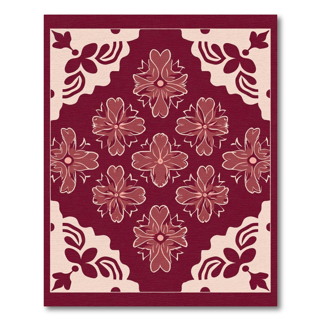 Red and Beige Floral Tessellation Rug
