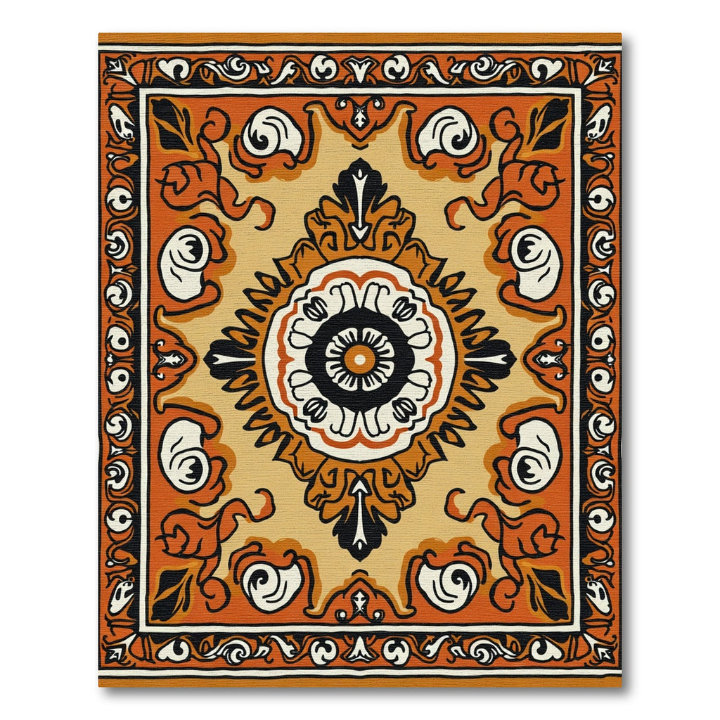 Bold Orange Floral Medallion Rug