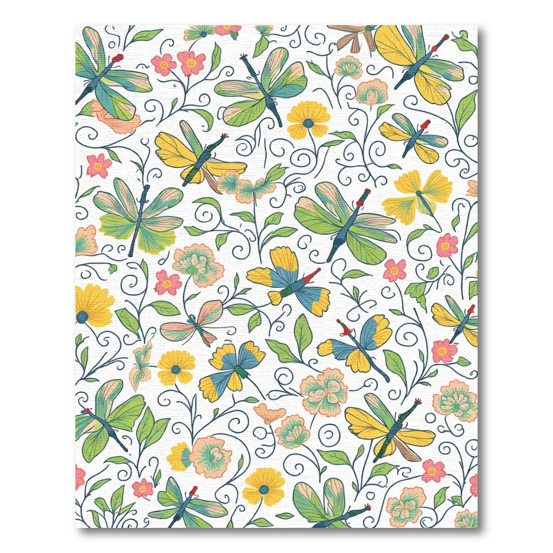 Whimsical Dragonfly Garden Floral Pattern Rug