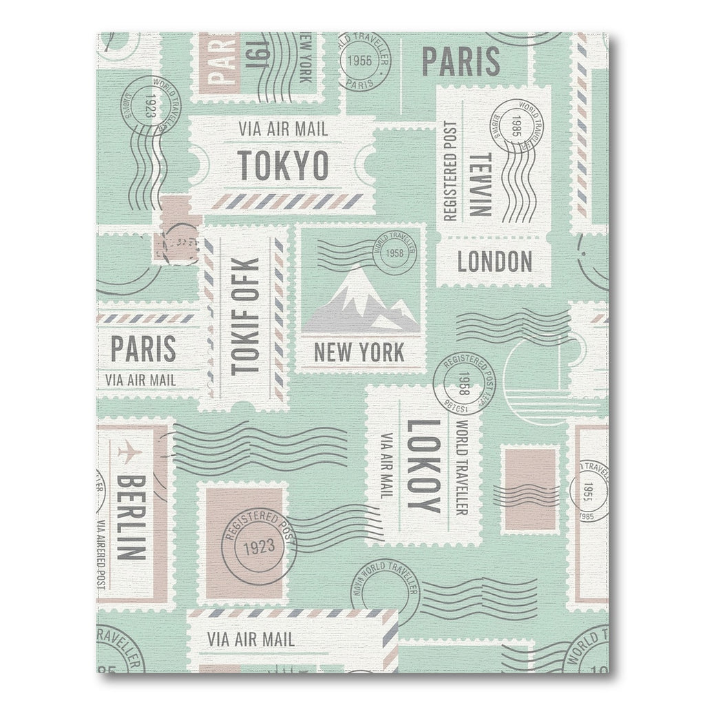 Vintage Travel Postmark Collage Square Rug