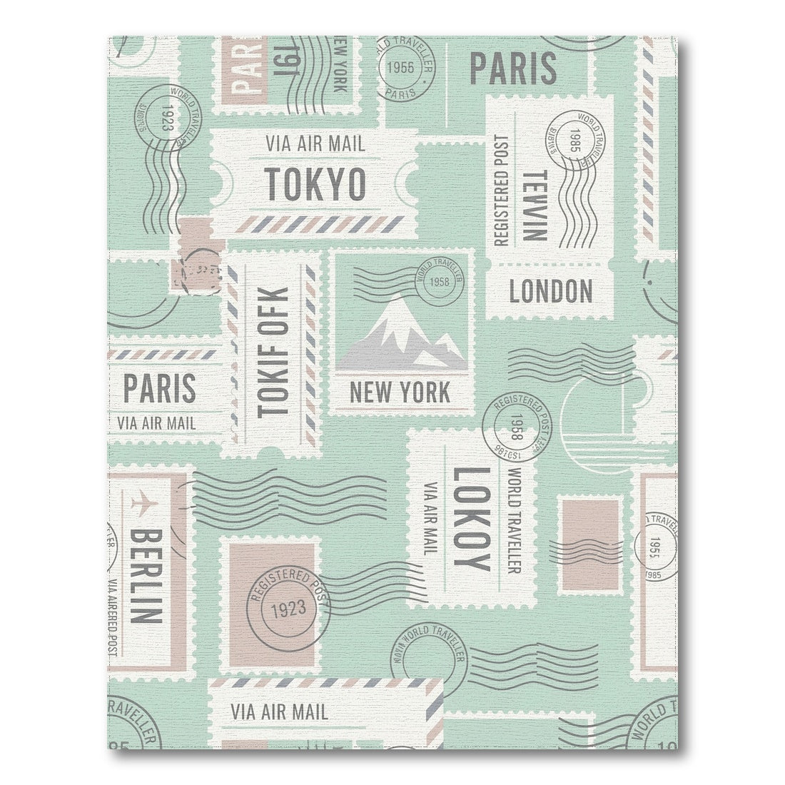 Vintage Travel Postmark Collage Square Rug