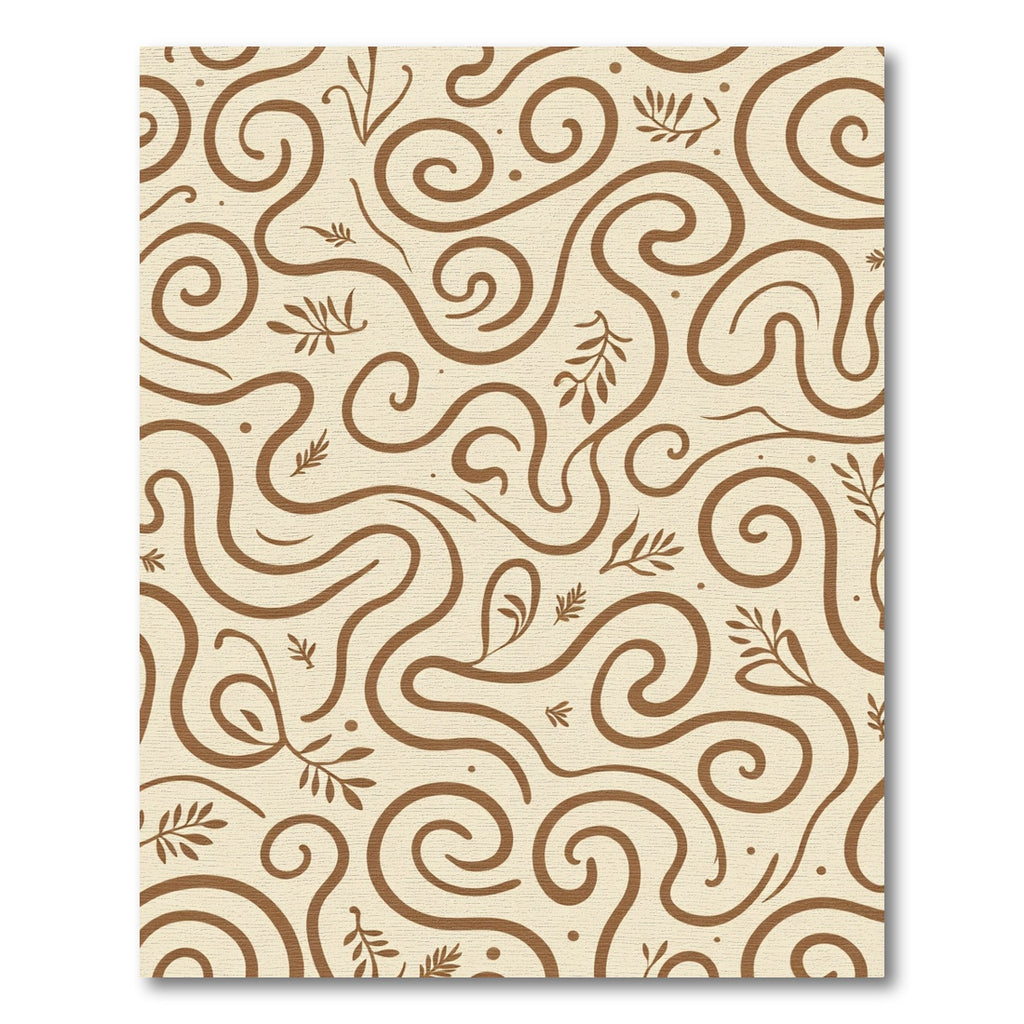 Brown Swirl Leaf Contemporary Abstract Rug