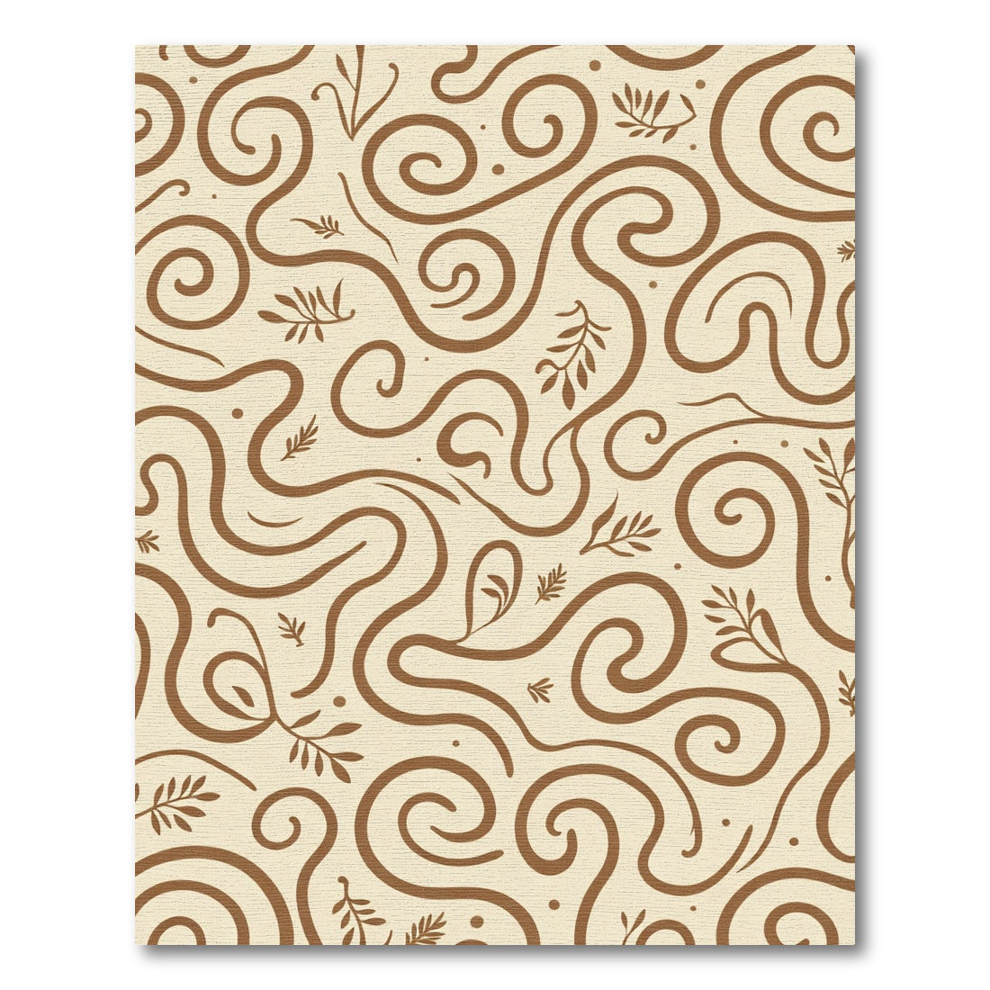 Brown Swirl Leaf Contemporary Abstract Rug
