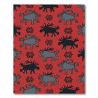 Red Moose And Snowflake Pattern Rug