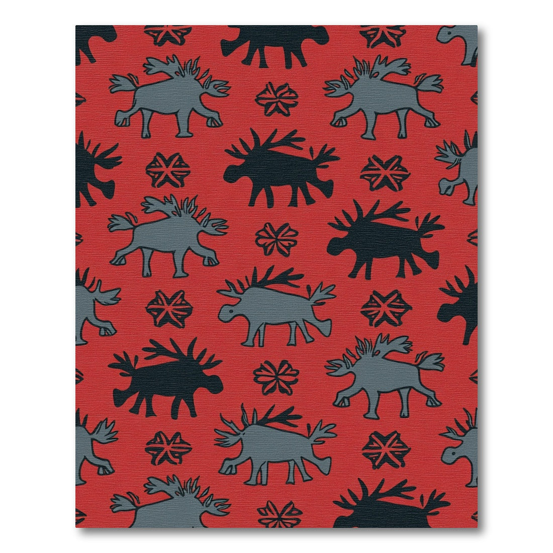 Red Moose And Snowflake Pattern Rug