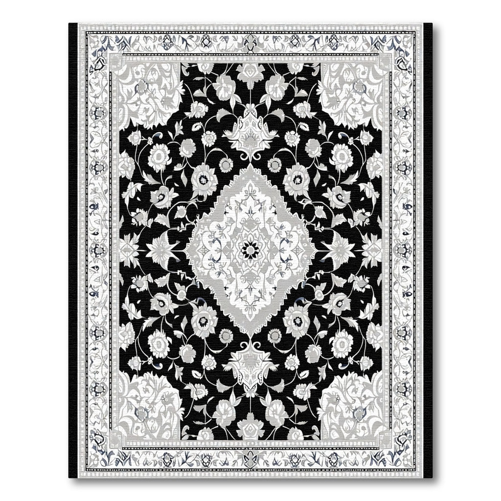 Monochromatic Ornate Floral Medallion Rug