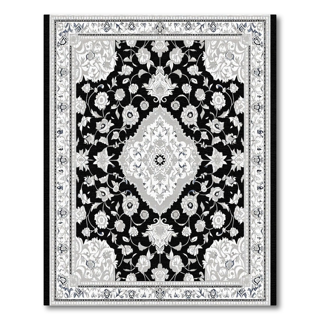 Monochromatic Ornate Floral Medallion Rug