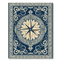 Navy Gold Compass Medallion Border Rug