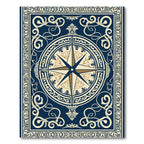 Navy Gold Compass Medallion Border Rug