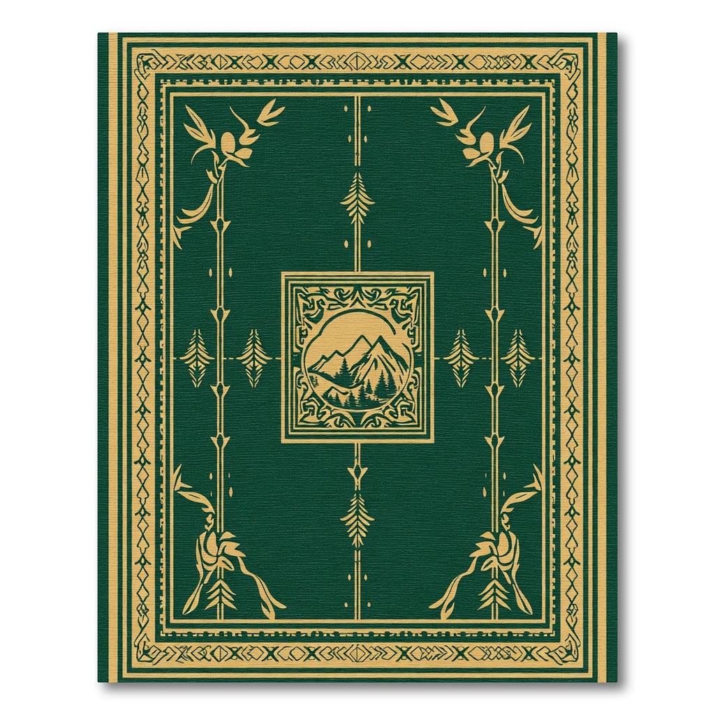 Forest Gold Mountain Scene Frame Rug