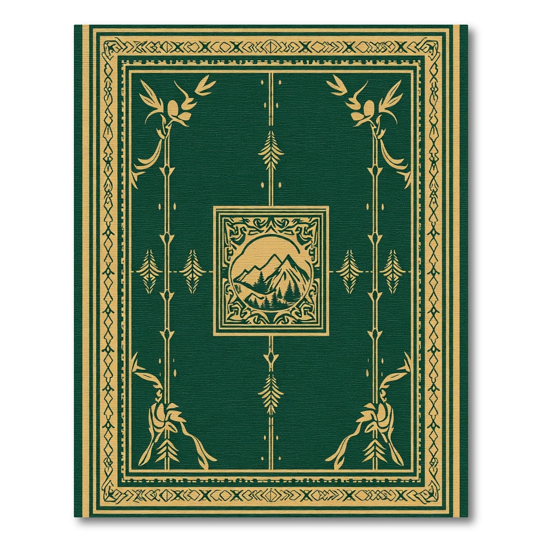 Forest Gold Mountain Scene Frame Rug