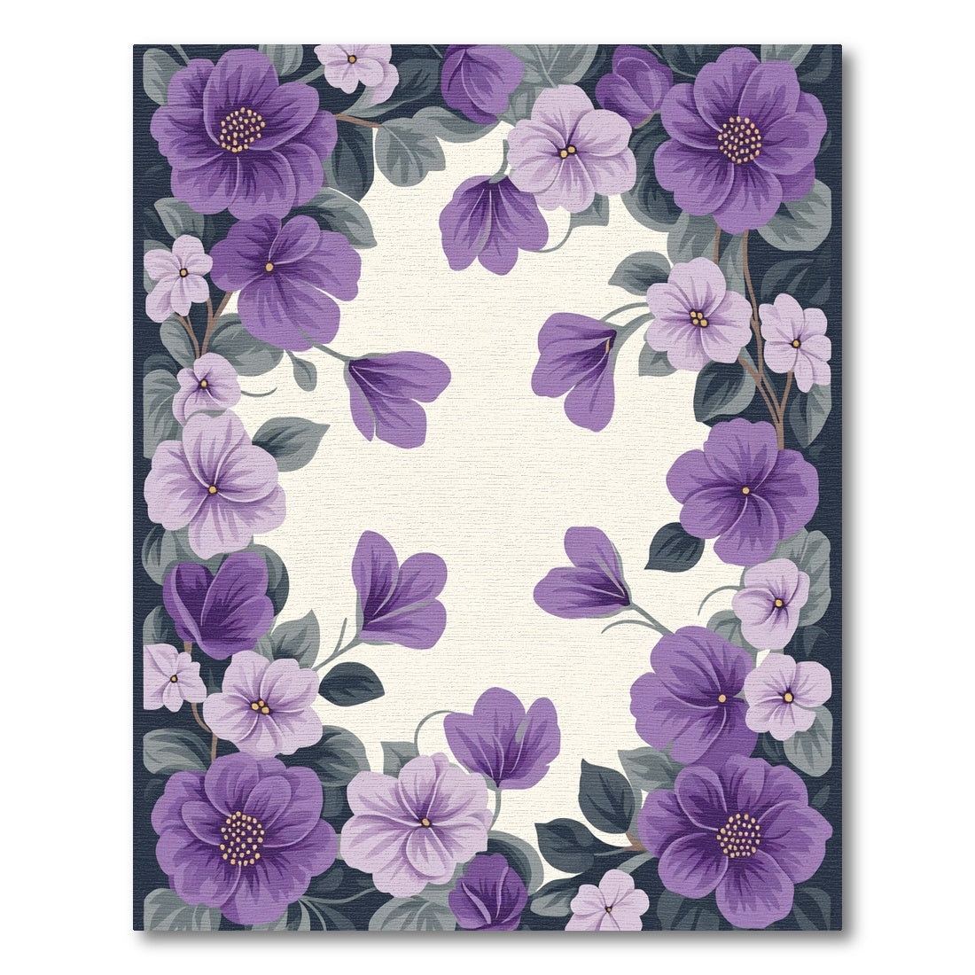 Vibrant Purple Flower Garden Frame Rug