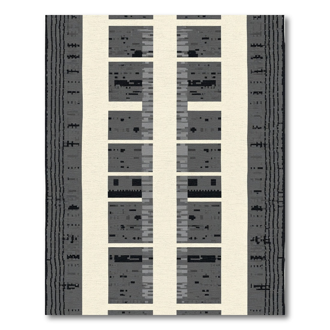 Striped Vertical Gray Geometric Panel Rug