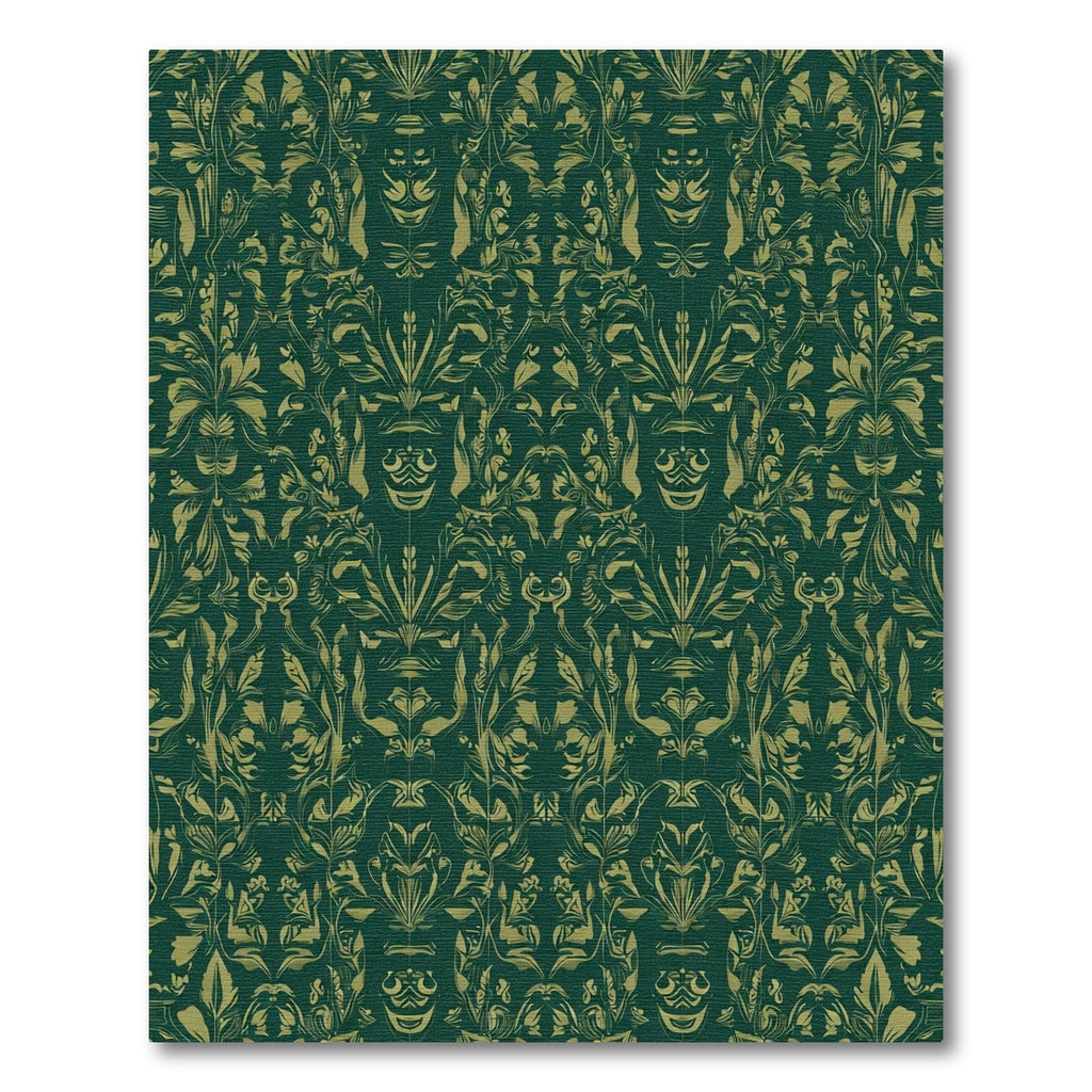 Emerald Green Gold Damask Botanical Rug
