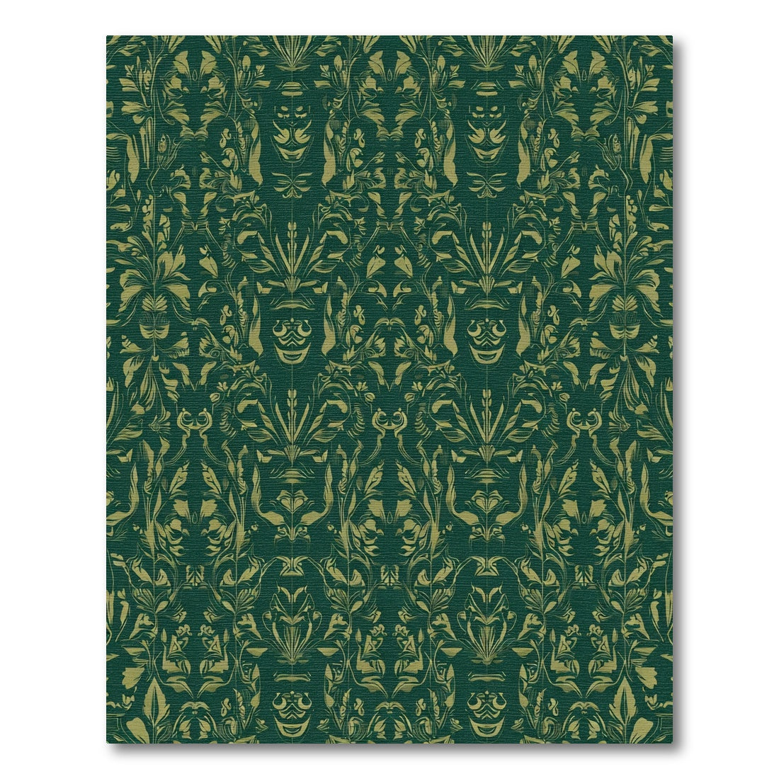 Emerald Green Gold Damask Botanical Rug