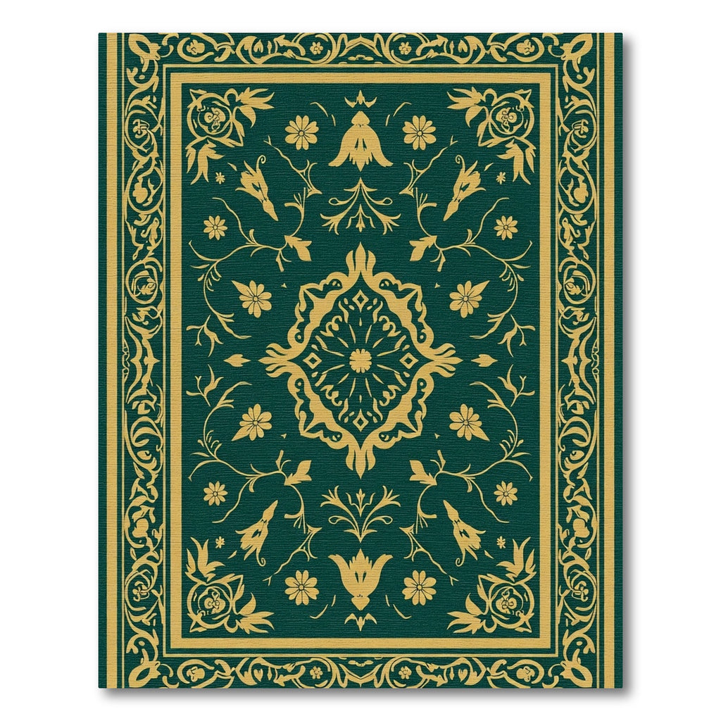 Emerald Gold Floral Medallion Border Rug