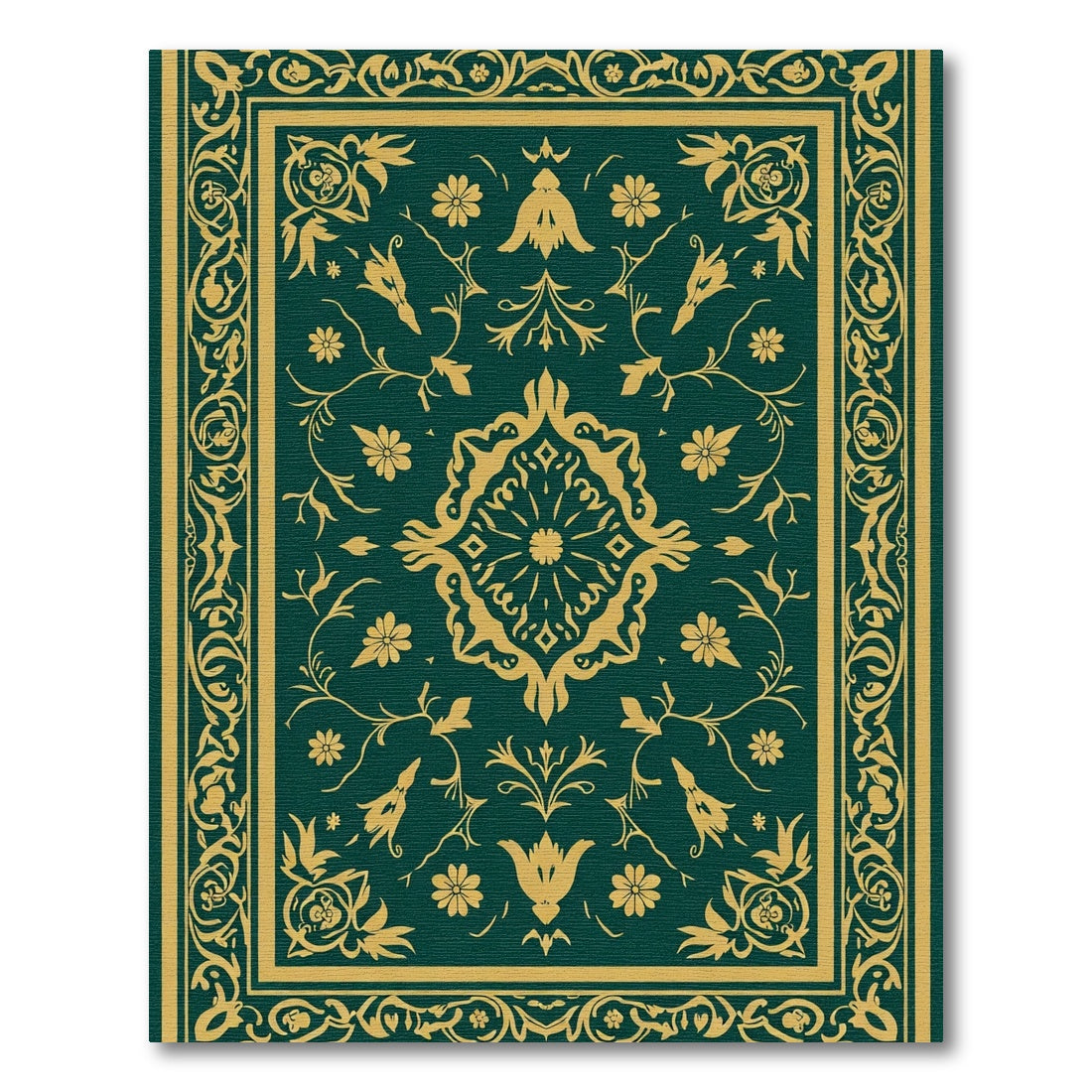 Emerald Gold Floral Medallion Border Rug