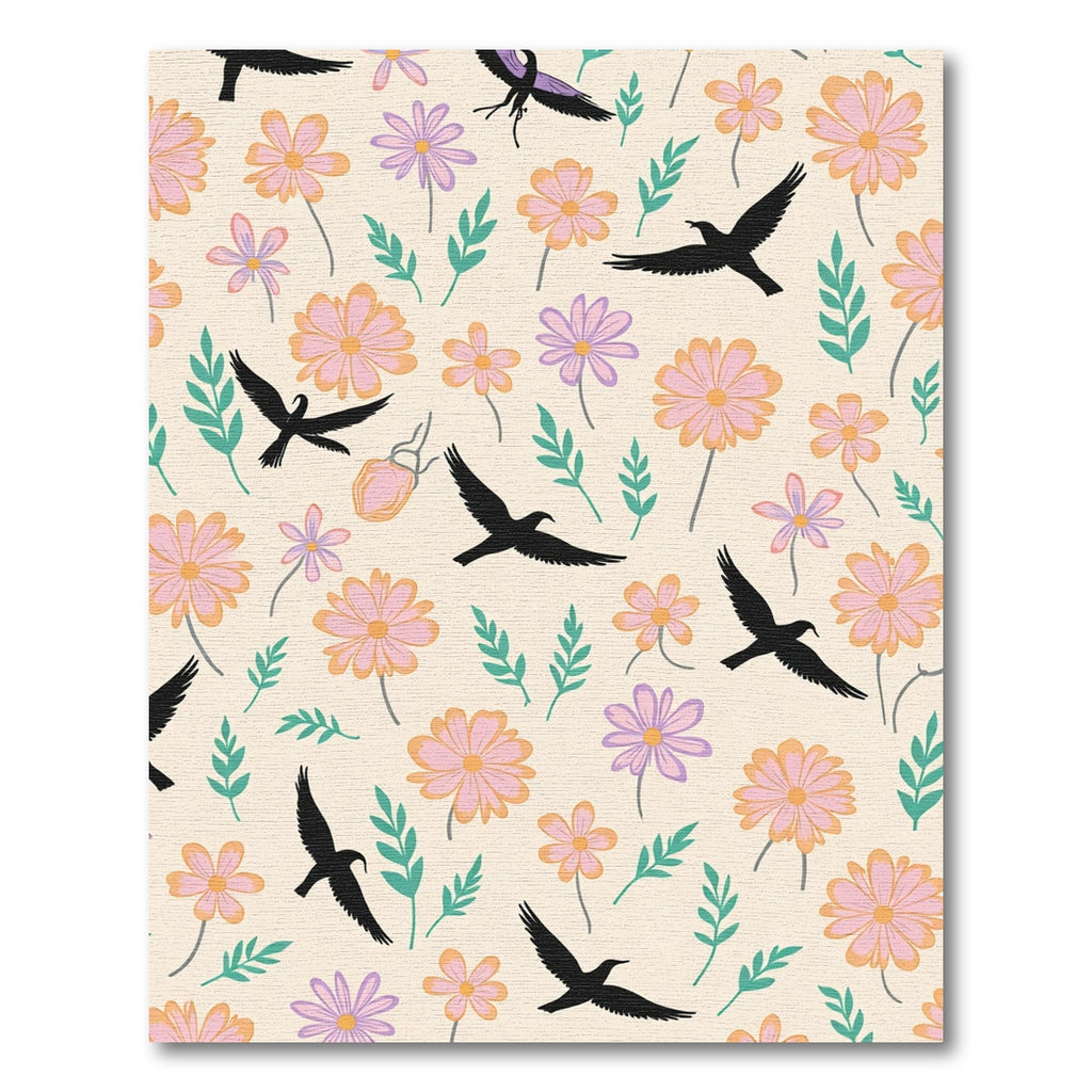 Whimsical Flying Birds Floral Field Rug