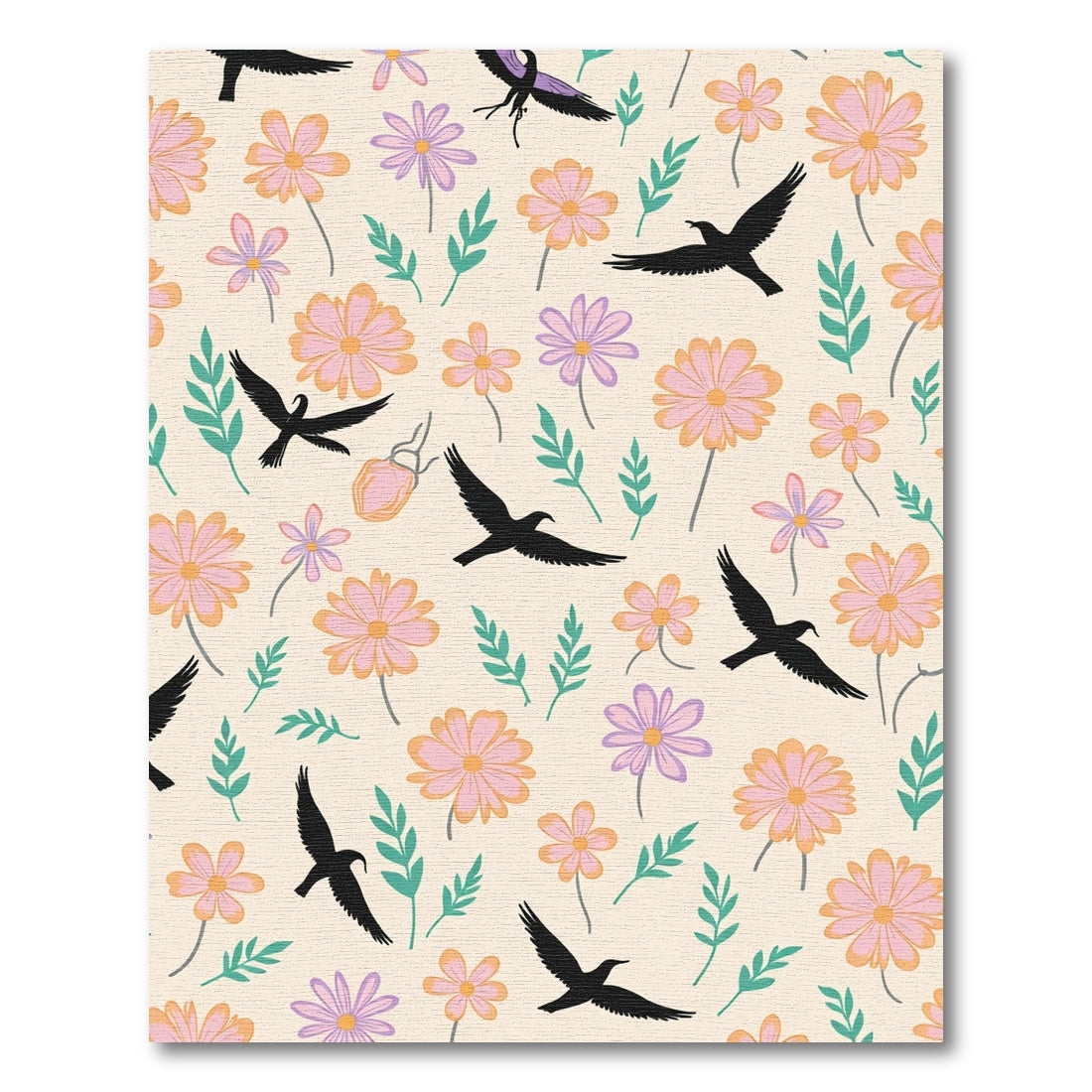 Whimsical Flying Birds Floral Field Rug