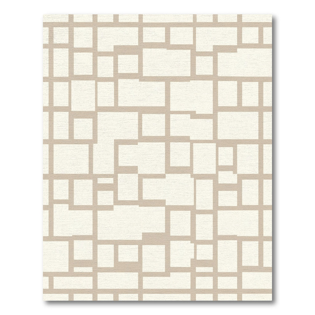 Cream Tan Geometric Block Arrangement Rug