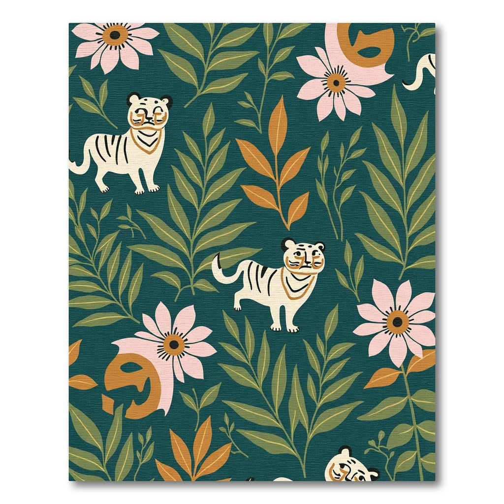 Whimsical Tiger Floral Forest Rug