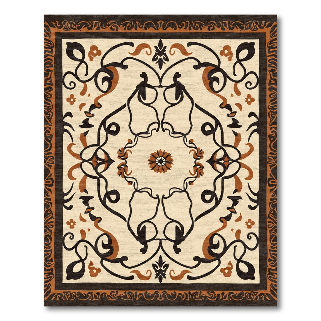 Intricate Floral Scrollwork Cream Brown Rug