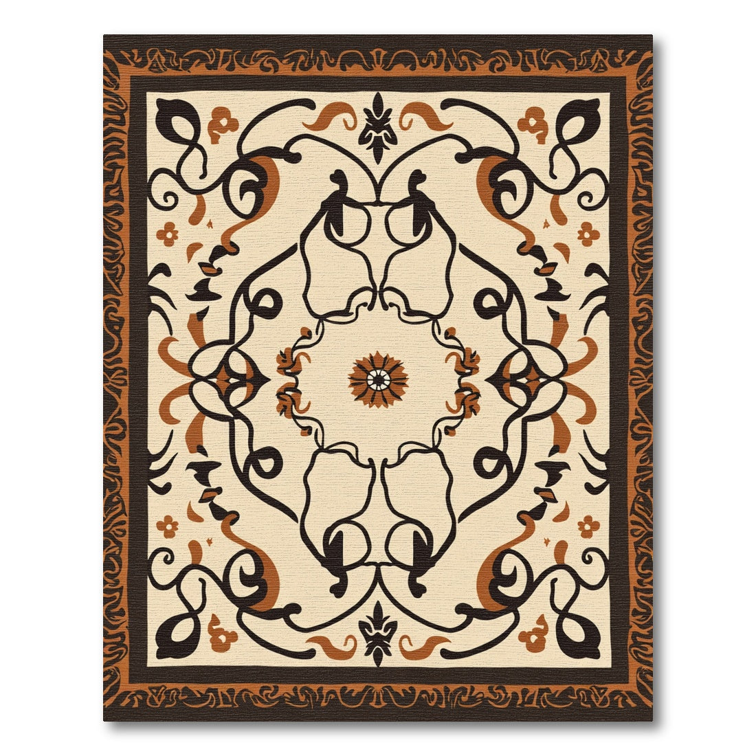 Intricate Floral Scrollwork Cream Brown Rug
