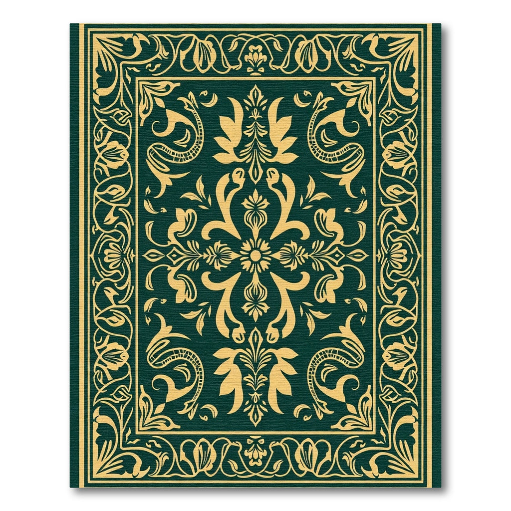 Deep Emerald Golden Floral Medallion Rug
