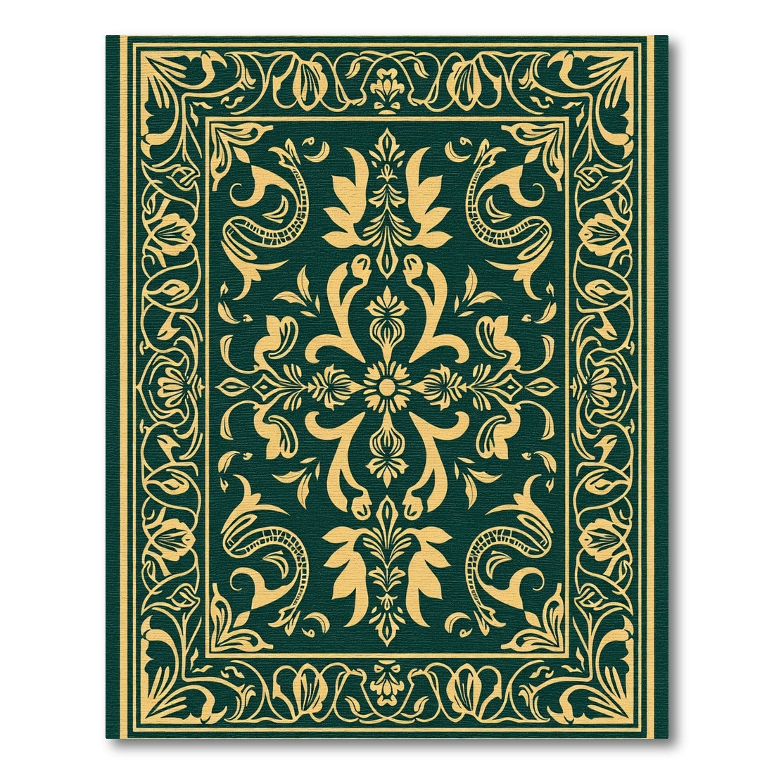 Deep Emerald Golden Floral Medallion Rug