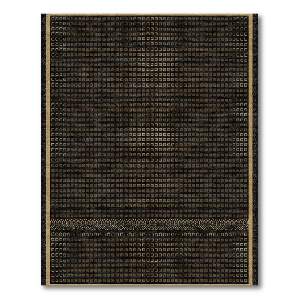 Gold Square Grid Border Rug