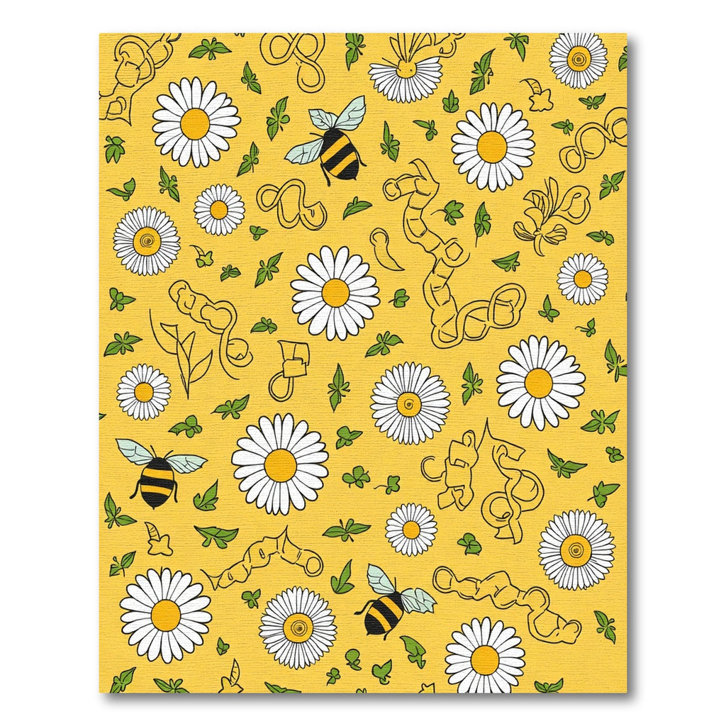 Whimsical Yellow Daisy Bee Meadow Rug