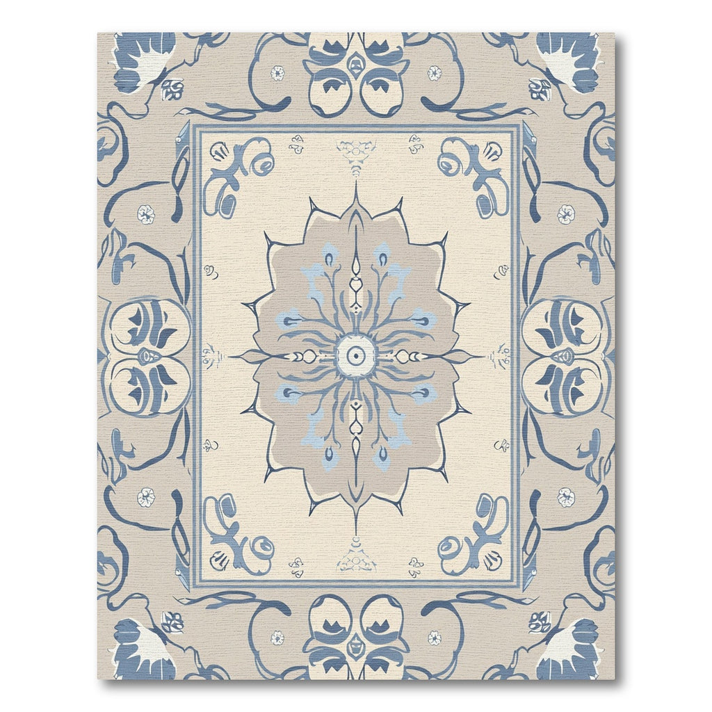 Beige Blue Floral Medallion Damask Rug