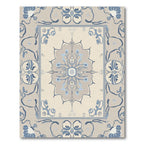 Beige Blue Floral Medallion Damask Rug