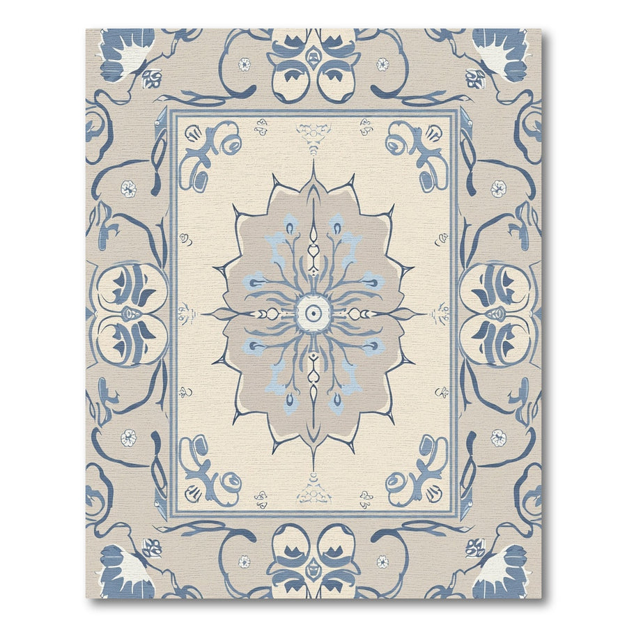 Beige Blue Floral Medallion Damask Rug