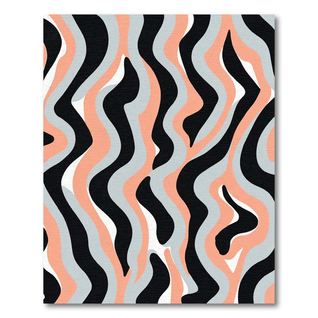 Coral Gray Black White Wavy Stripes Rug