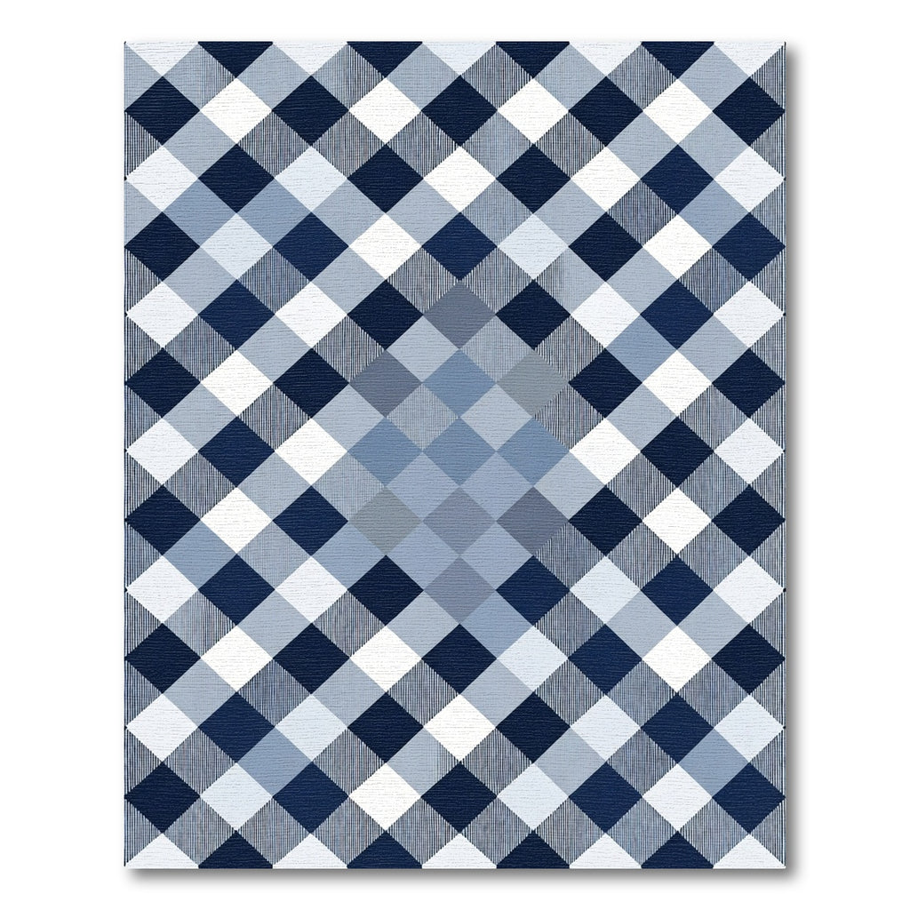 Navy Blue White Gingham Diamond Rug