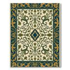 Deep Teal Gold Green Vine Medallion Rug
