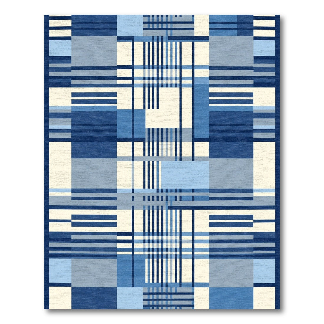 Modern Navy Blue Plaid Patchwork Area Rug